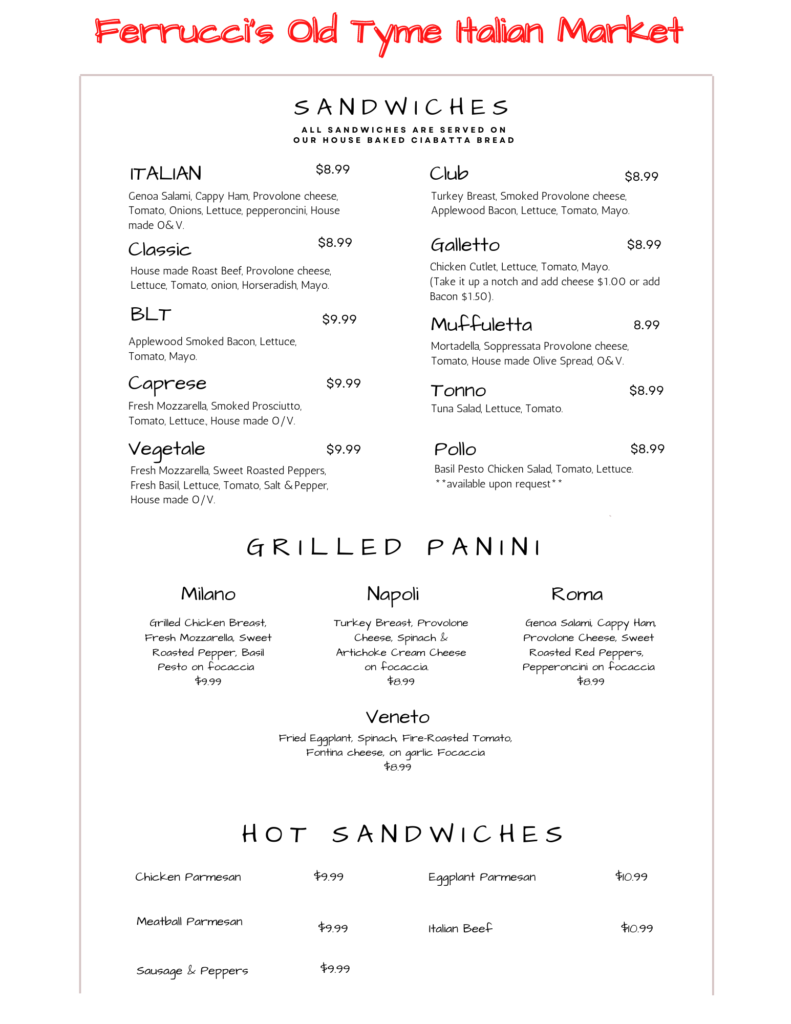 SANDWICHES/PANINI/HOT SANDWICHES